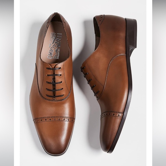 Salvatore Ferragamo Boston Cap Toe Lace Up Dress Shoes Brown Sz 8 E - Picture 10 of 10